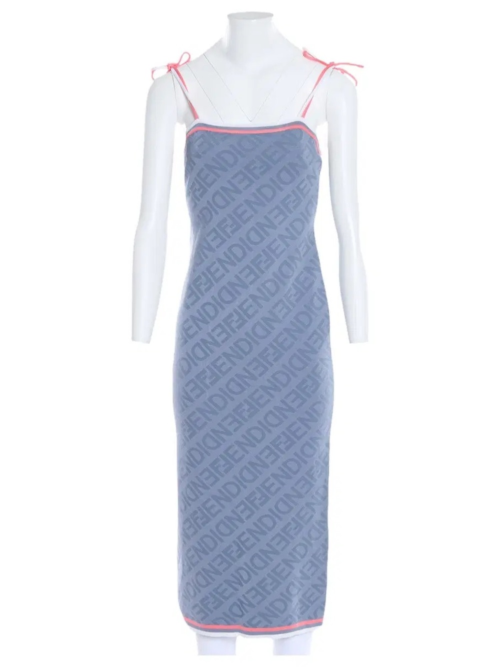 Fendi Blue/Gray and Pink/White Logo Maxi Dress
